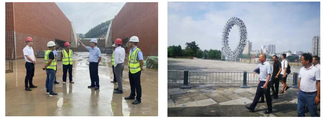 杜華一行在“墓館”項(xiàng)目、水舞秀項(xiàng)目現(xiàn)場(chǎng)聽(tīng)取項(xiàng)目匯報(bào)